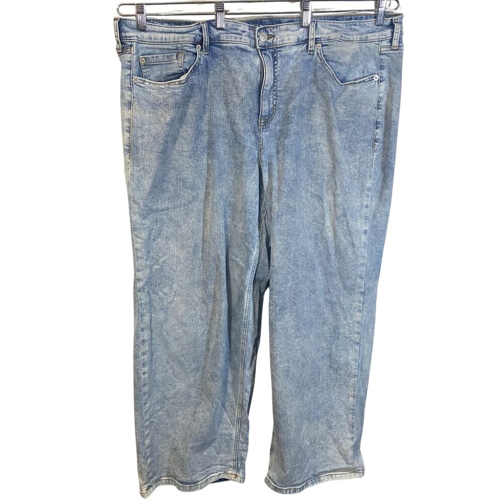 Torrid Perfect Wide Leg Vintage Stretch Acid Wash Jeans Relaxed Fit Sz 24R